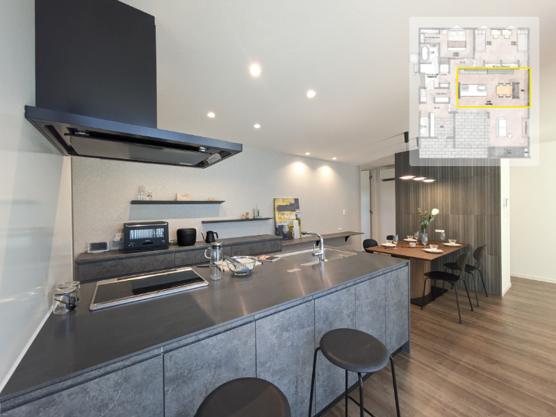 開放的なフルフラットキッチン。料理をおしゃれに楽しく。掃除もしやすい！